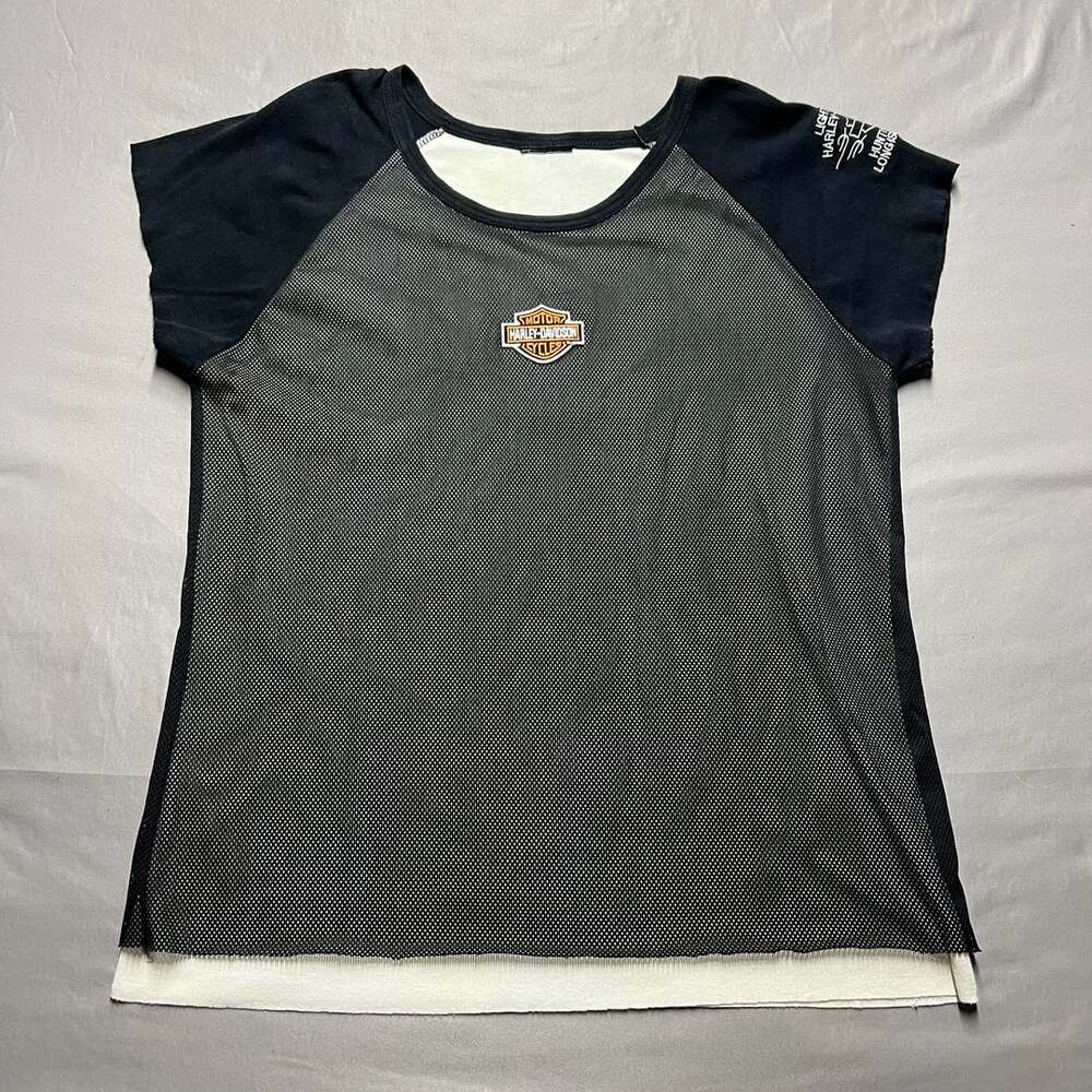 Harley Davidson Womens Black Mesh Top Lighthouse Huntington Long Island NY